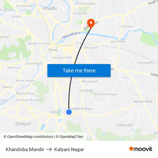 Khandoba Mandir to Kalyani Nagar map