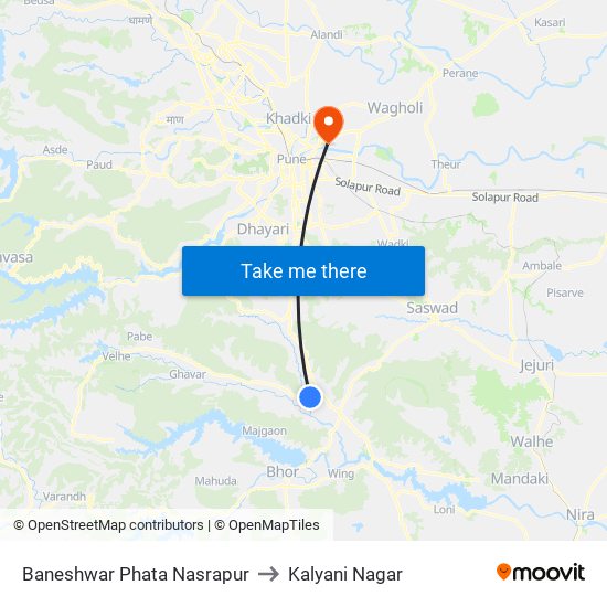 Baneshwar Phata Nasrapur to Kalyani Nagar map