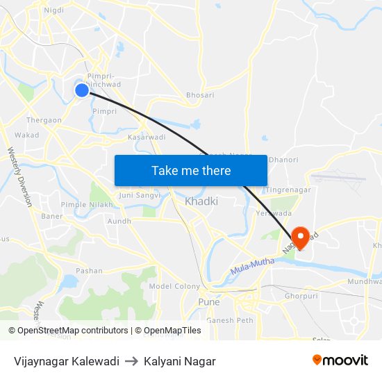 Vijaynagar Kalewadi to Kalyani Nagar map