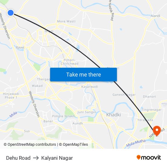 Dehu Road to Kalyani Nagar map