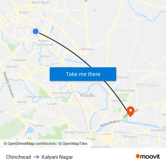 Chinchwad to Kalyani Nagar map