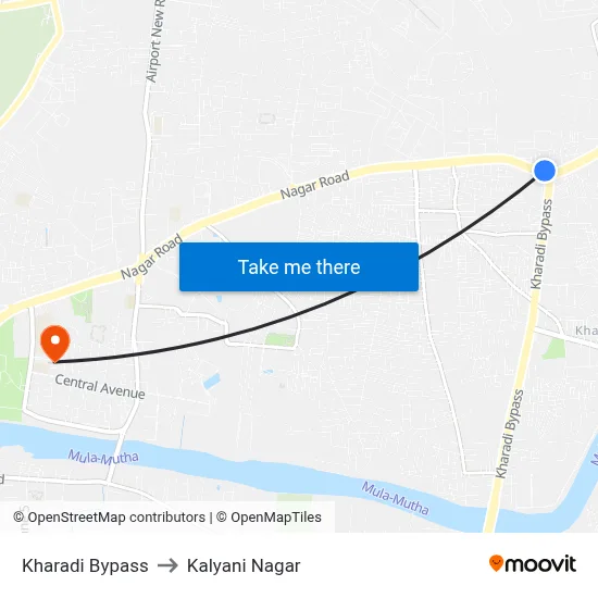 Kharadi Bypass to Kalyani Nagar map