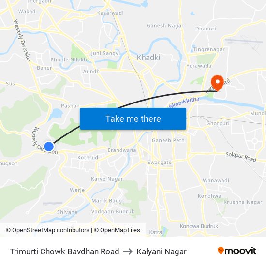 Trimurti Chowk Bavdhan Road to Kalyani Nagar map