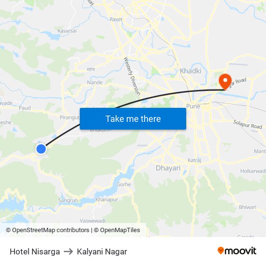 Hotel Nisarga to Kalyani Nagar map