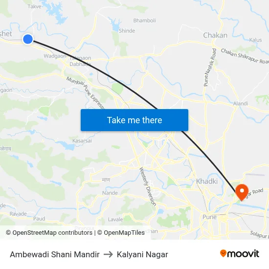 Ambewadi Shani Mandir to Kalyani Nagar map