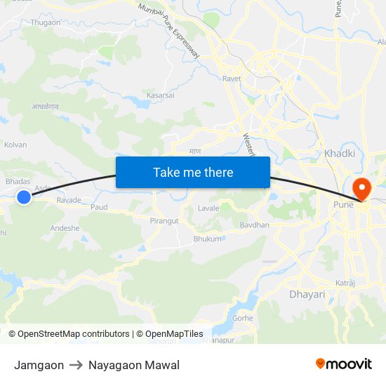 Jamgaon to Nayagaon Mawal map