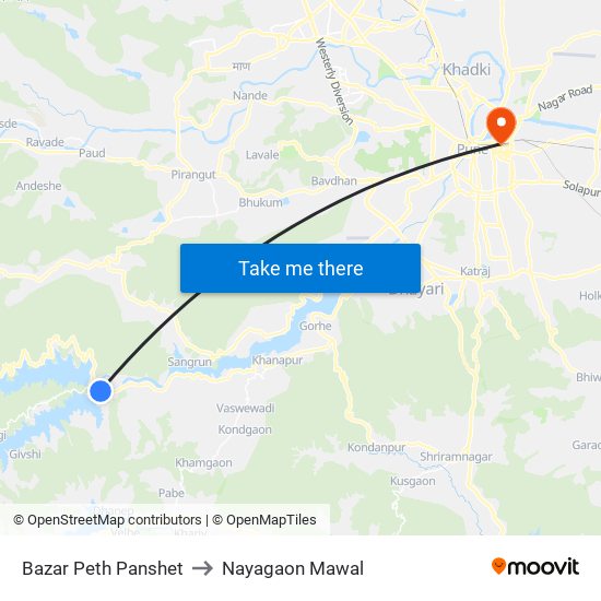 Bazar Peth Panshet to Nayagaon Mawal map