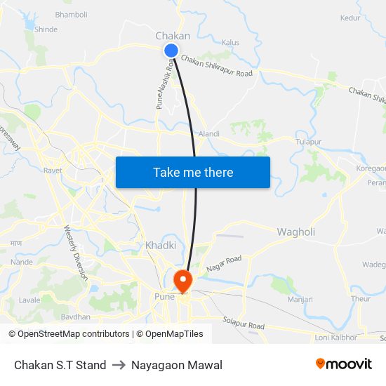 Chakan S.T Stand to Nayagaon Mawal map