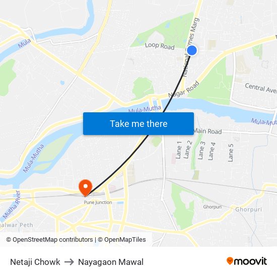 Netaji Chowk to Nayagaon Mawal map