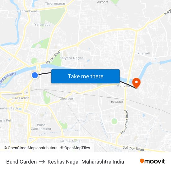Bund Garden to Keshav Nagar Mahārāshtra India map