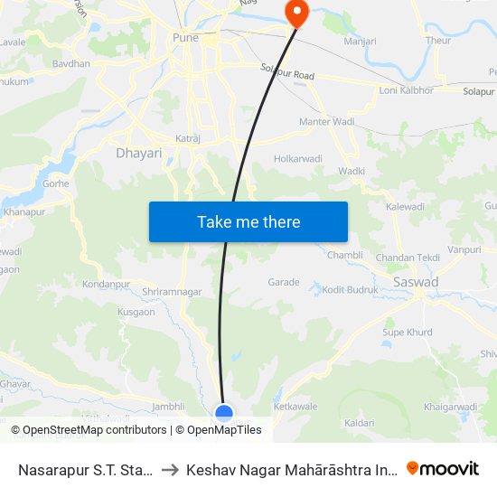 Nasarapur S.T. Stand to Keshav Nagar Mahārāshtra India map