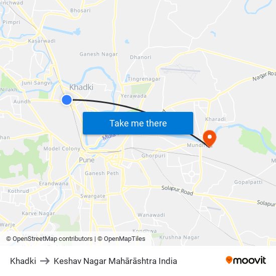 Khadki to Keshav Nagar Mahārāshtra India map