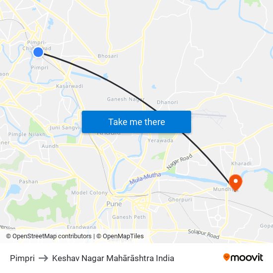 Pimpri to Keshav Nagar Mahārāshtra India map