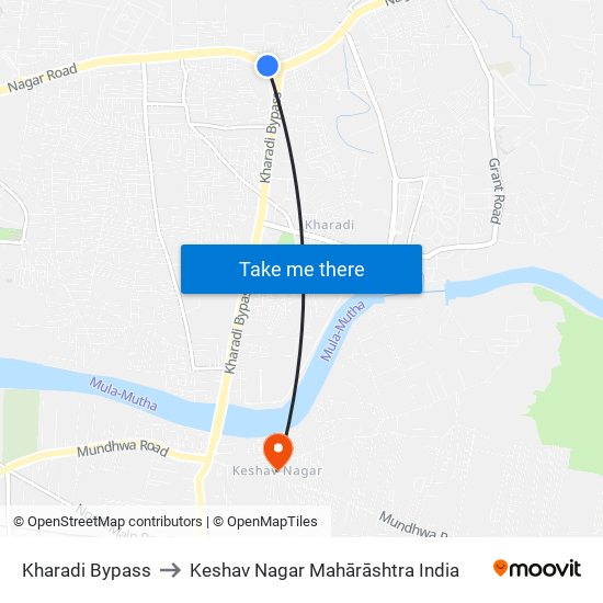Kharadi Bypass to Keshav Nagar Mahārāshtra India map