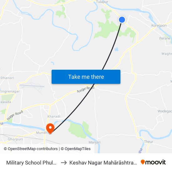 Military School Phulgaon to Keshav Nagar Mahārāshtra India map