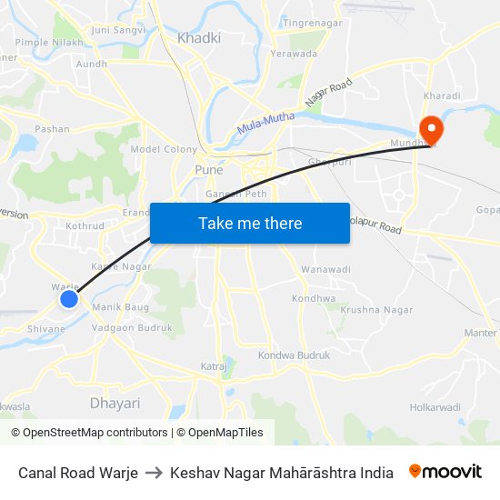 Canal Road Warje to Keshav Nagar Mahārāshtra India map