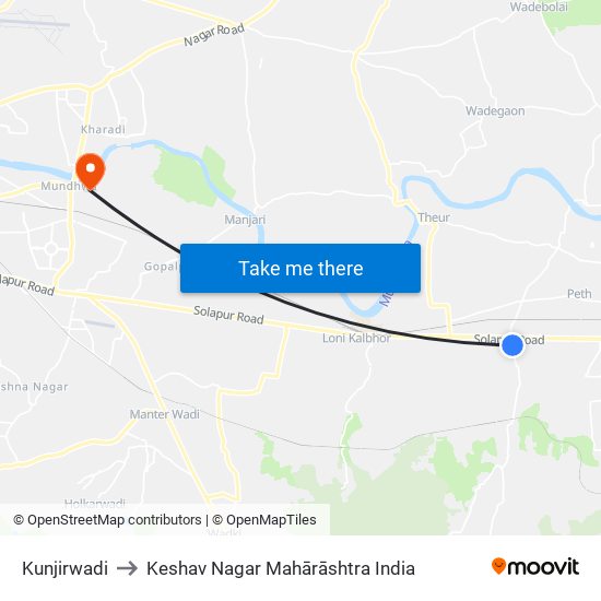 Kunjirwadi to Keshav Nagar Mahārāshtra India map
