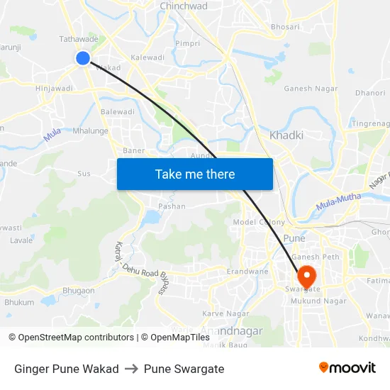 Ginger Pune Wakad to Pune Swargate map