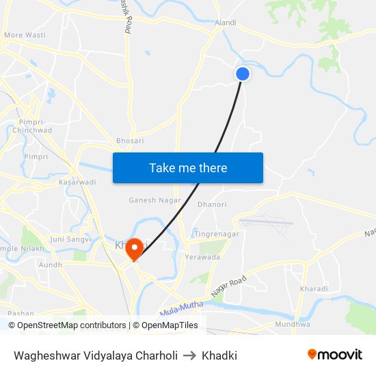 Wagheshwar Vidyalaya Charholi to Khadki map