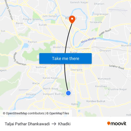Taljai Pathar Dhankawadi to Khadki map