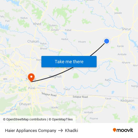 Haier Appliances Company to Khadki map