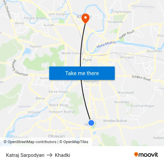 Katraj Sarpodyan to Khadki map