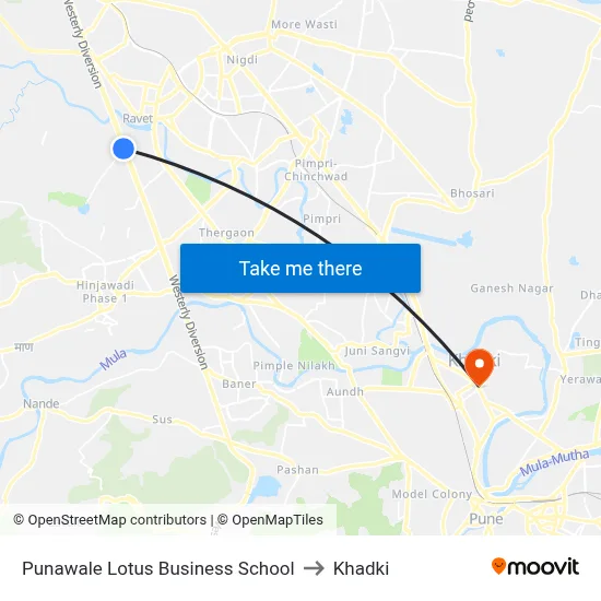 Punawale Lotus Business School to Khadki map