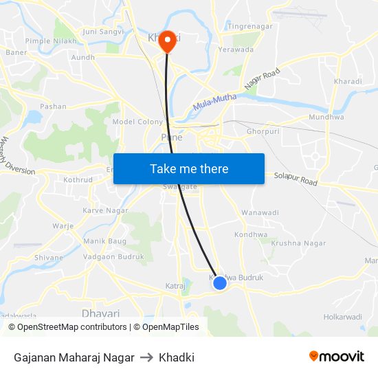Gajanan Maharaj Nagar to Khadki map