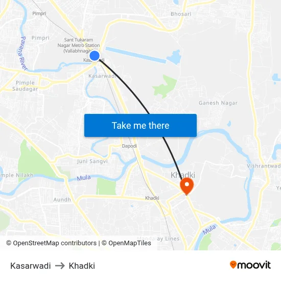 Kasarwadi to Khadki map
