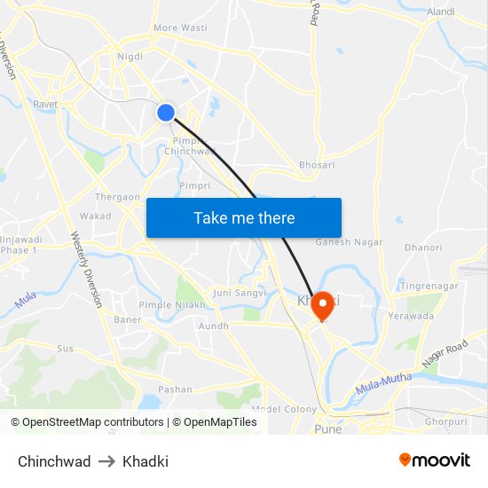 Chinchwad to Khadki map