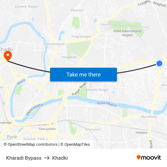 Kharadi Bypass to Khadki map
