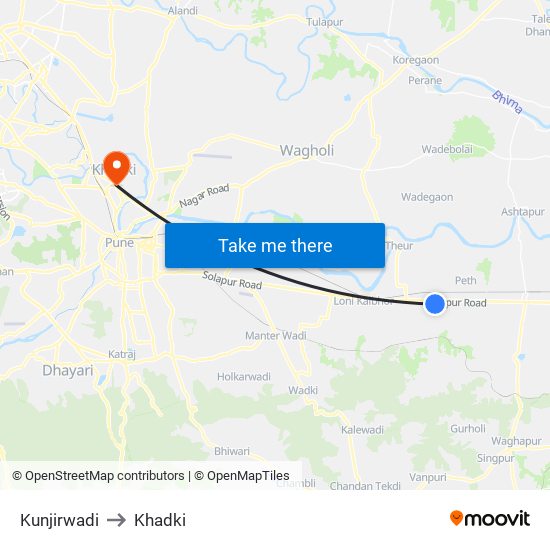 Kunjirwadi to Khadki map