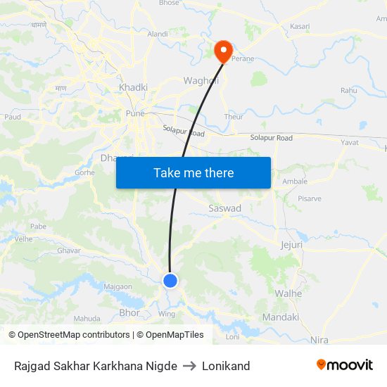 Rajgad Sakhar Karkhana Nigde to Lonikand map