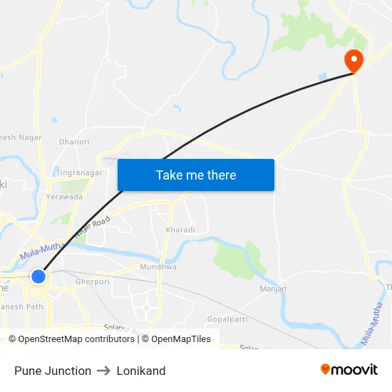 Pune Junction to Lonikand map