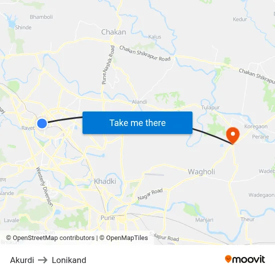 Akurdi to Lonikand map