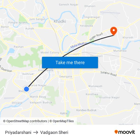 Priyadarshani to Vadgaon Sheri map