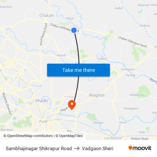 Sambhajinagar Shikrapur Road to Vadgaon Sheri map