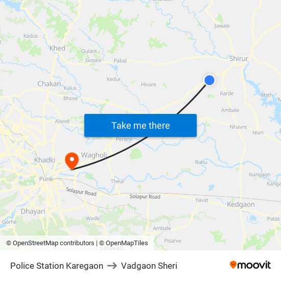 Police Station Karegaon to Vadgaon Sheri map