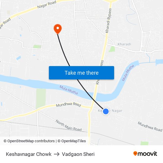 Keshavnagar Chowk to Vadgaon Sheri map