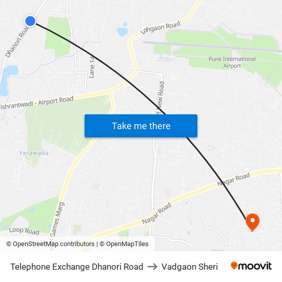 Telephone Exchange Dhanori Road to Vadgaon Sheri map