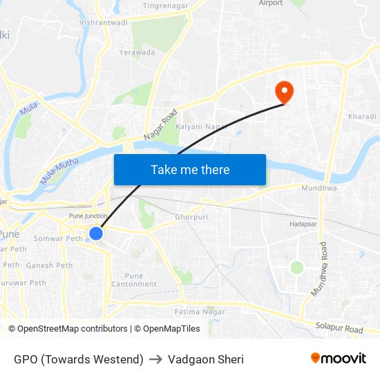 GPO (Towards Westend) to Vadgaon Sheri map