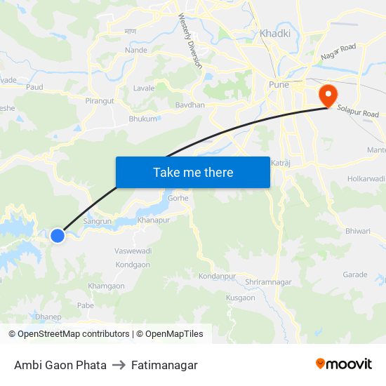 Ambi Gaon Phata to Fatimanagar map
