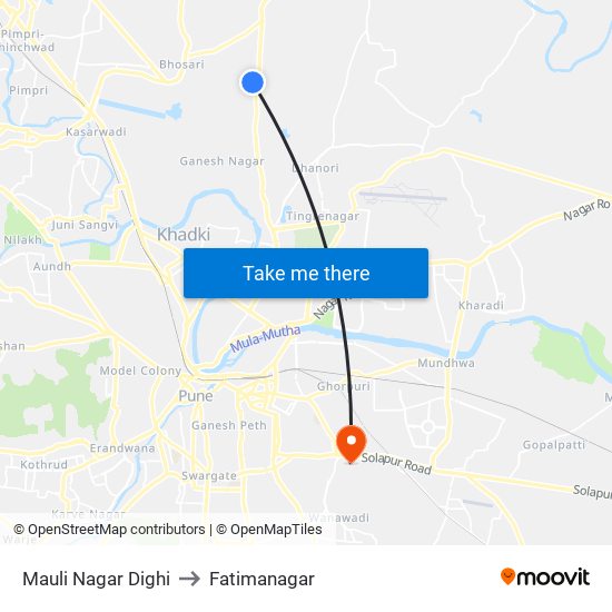 Mauli Nagar Dighi to Fatimanagar map