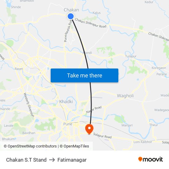 Chakan S.T Stand to Fatimanagar map