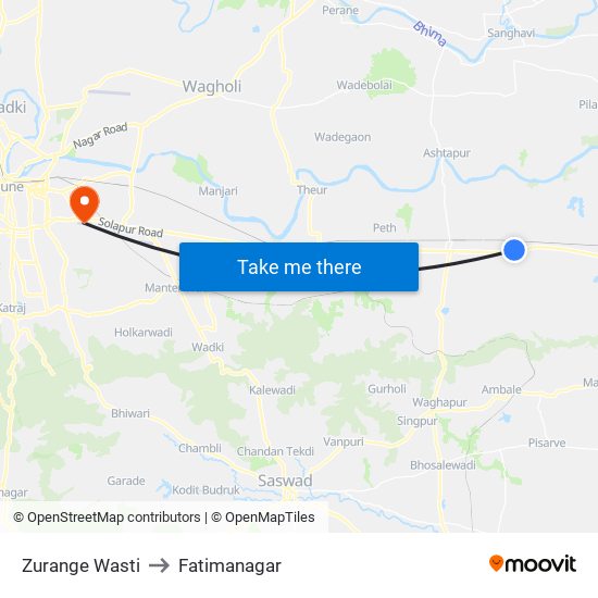 Zurange Wasti to Fatimanagar map