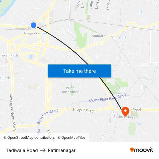 Tadiwala Road to Fatimanagar map
