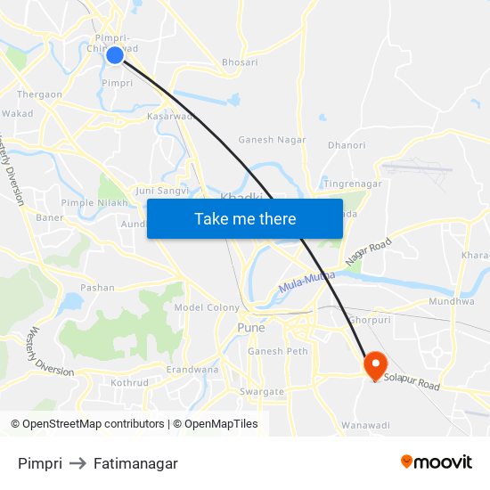 Pimpri to Fatimanagar map