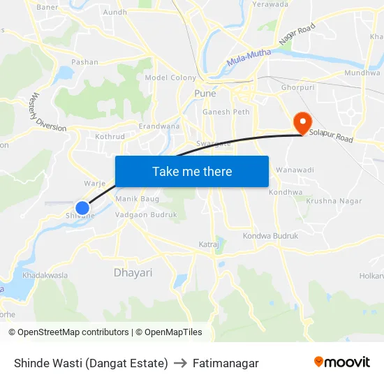Shinde Wasti (Dangat Estate) to Fatimanagar map