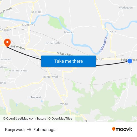 Kunjirwadi to Fatimanagar map