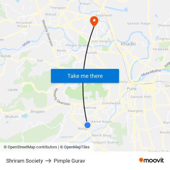 Shriram Society to Pimple Gurav map